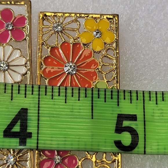 Rectangular Floral Earrings Filigree style with Multicolored flowers - Picture 9 of 12